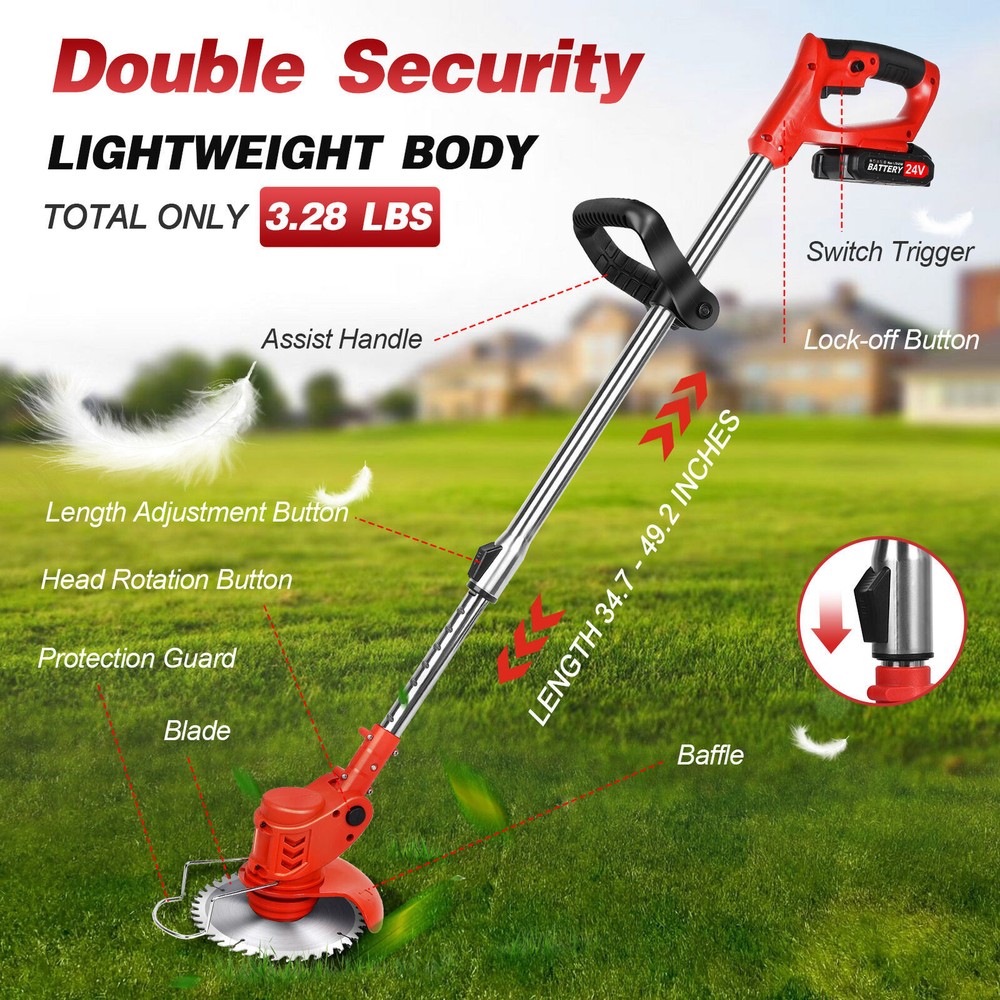 24V Electric Weed Eater Cutter Grass String Trimmer Cordless 2 Battery Powered
