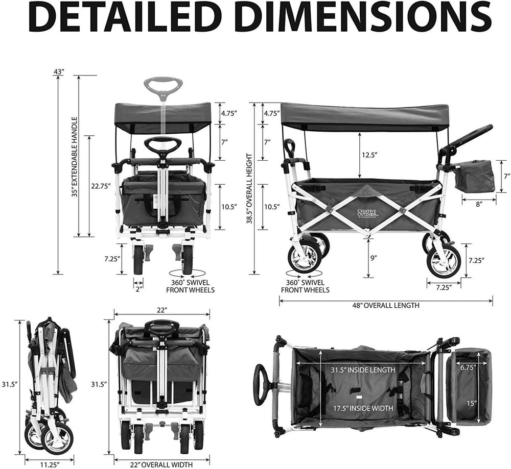 Creative Outdoor Push Pull Folding Wagon for Cargo | Beach Park Garden Black
