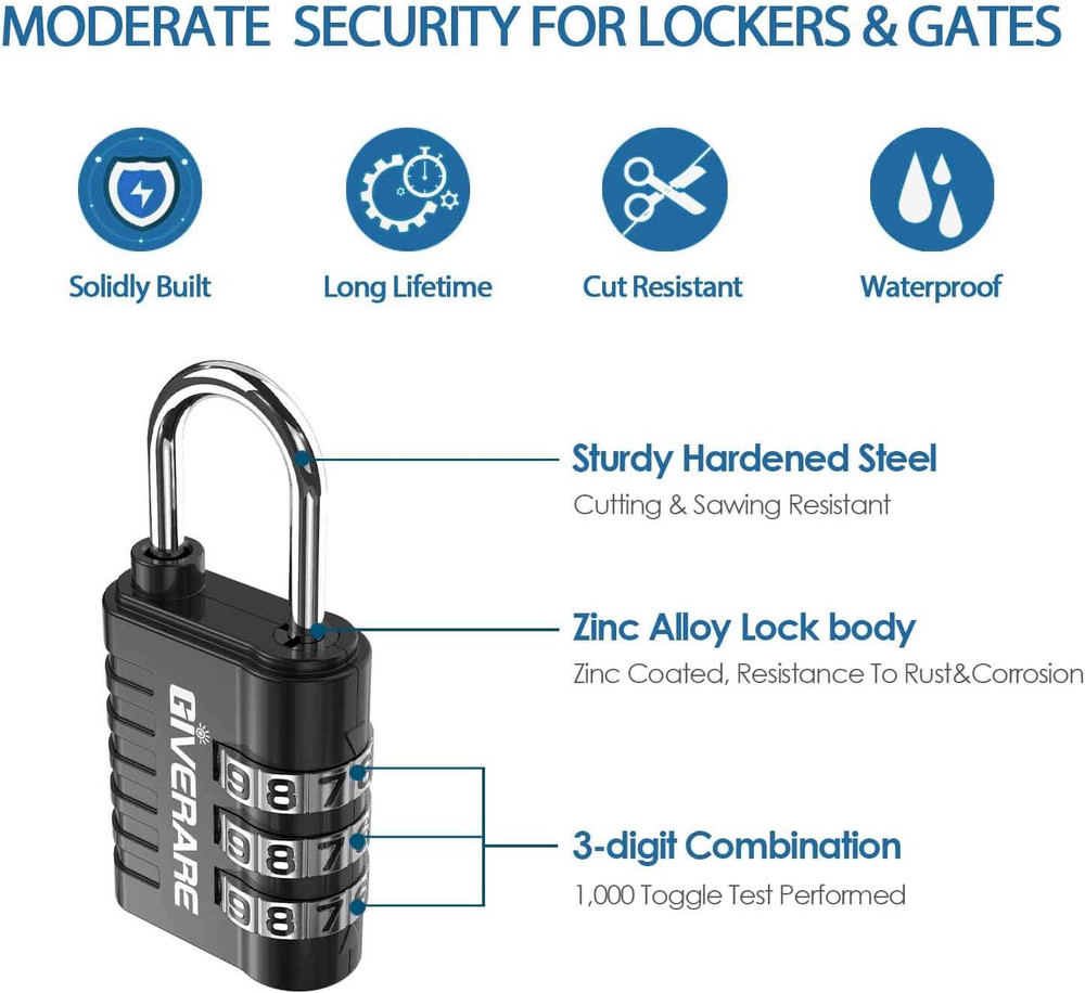 8 Pack Combination Lock, 3-Digit Padlock Keyless, Resettable Luggage Locks for B