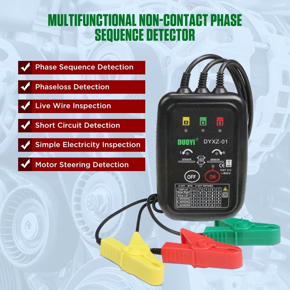 Phase Rotation Meter 3 Phase Sequence & Motor Rotation Tester, Non Voltage Te...