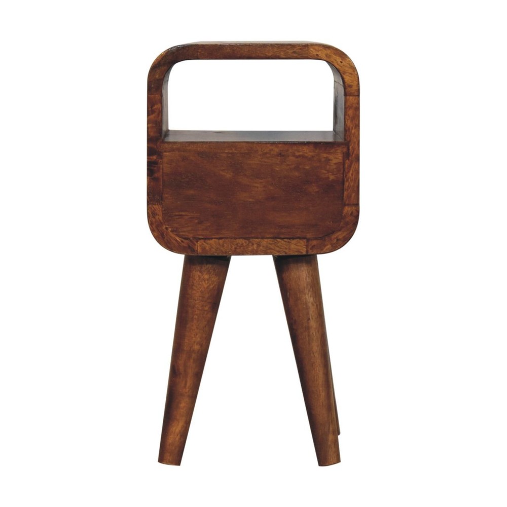 Solid Wood Extra Mini Curve Bedside, 1-Drawer, 1 Open-Slot, Chestnut, Brown