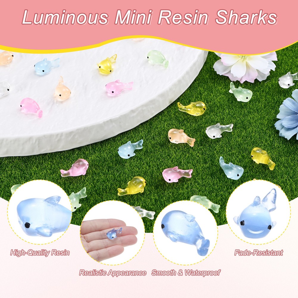 20-Pack Luminous Mini Resin Shark, Tiny Shark Figurines [Dark Blue]