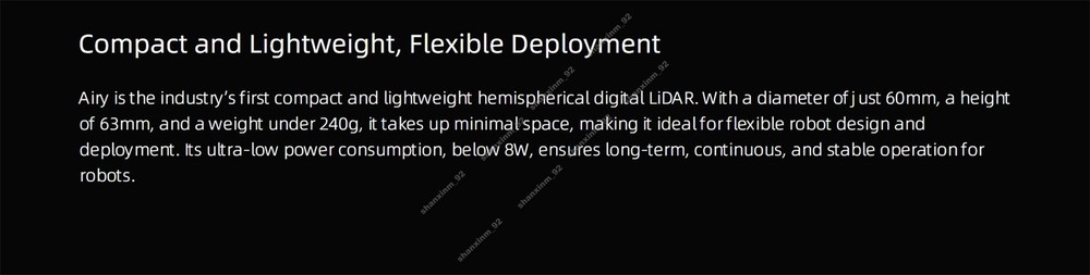 Airy LiDAR, 360° Hemispherical Digital LiDAR, Robot Sensor