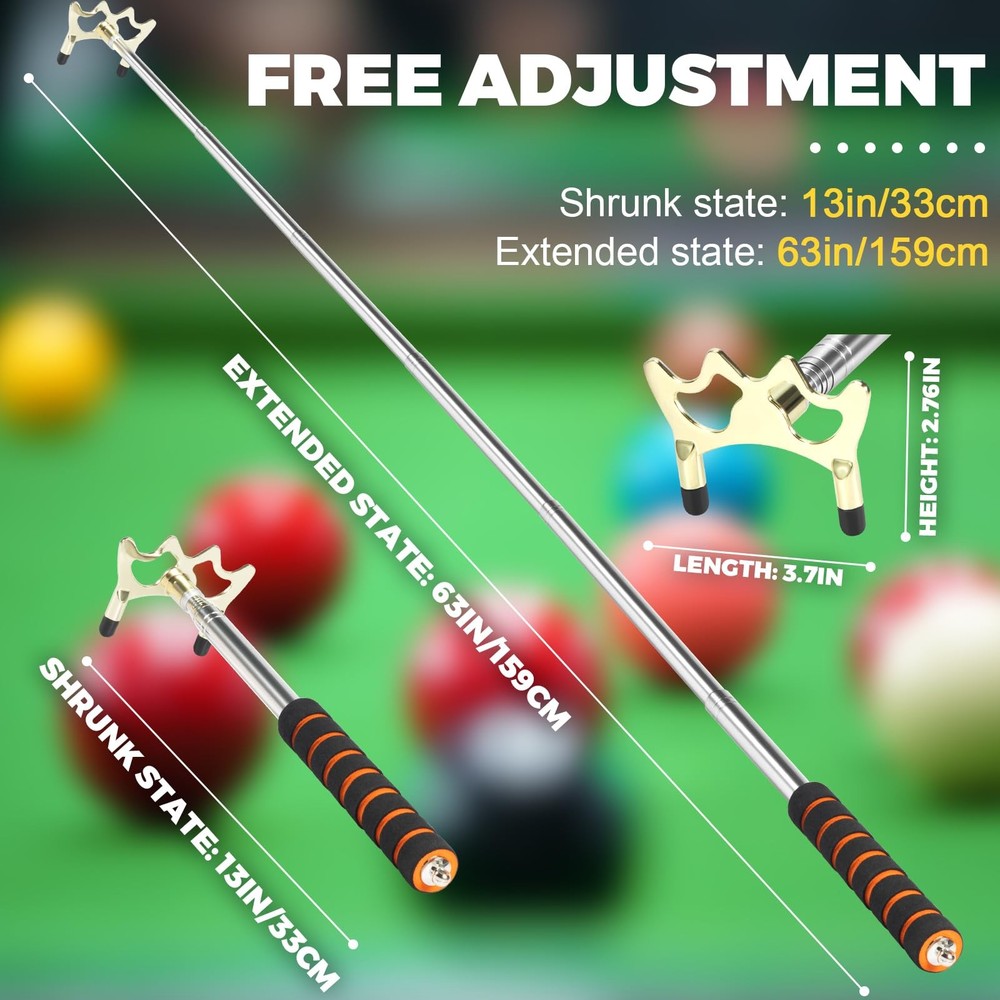 Retractable Pool Cue Bridge Stick w/ Brass Head