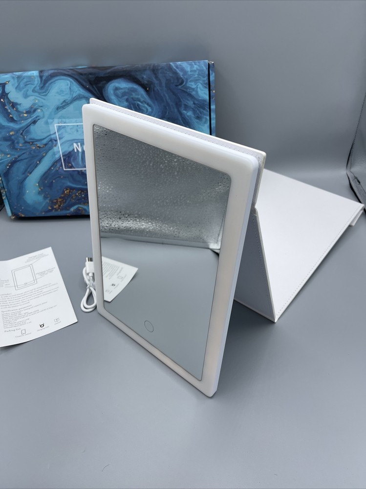 Notmise Makeup Mirror with Led Lights Foldable Rechargeable White