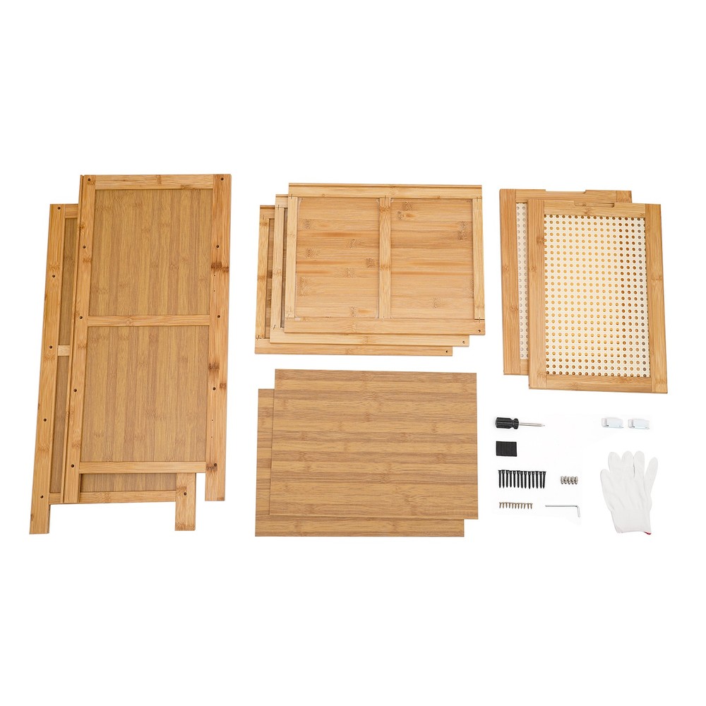 End Side Bedside Table Nightstand Sideboard w/ Rattan Decorated Drawers Storage