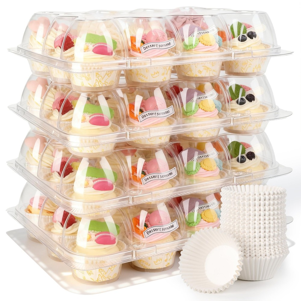20 Pack Dozen Cupcake Containers with 240 Liners Stackable Carrier 12 Count