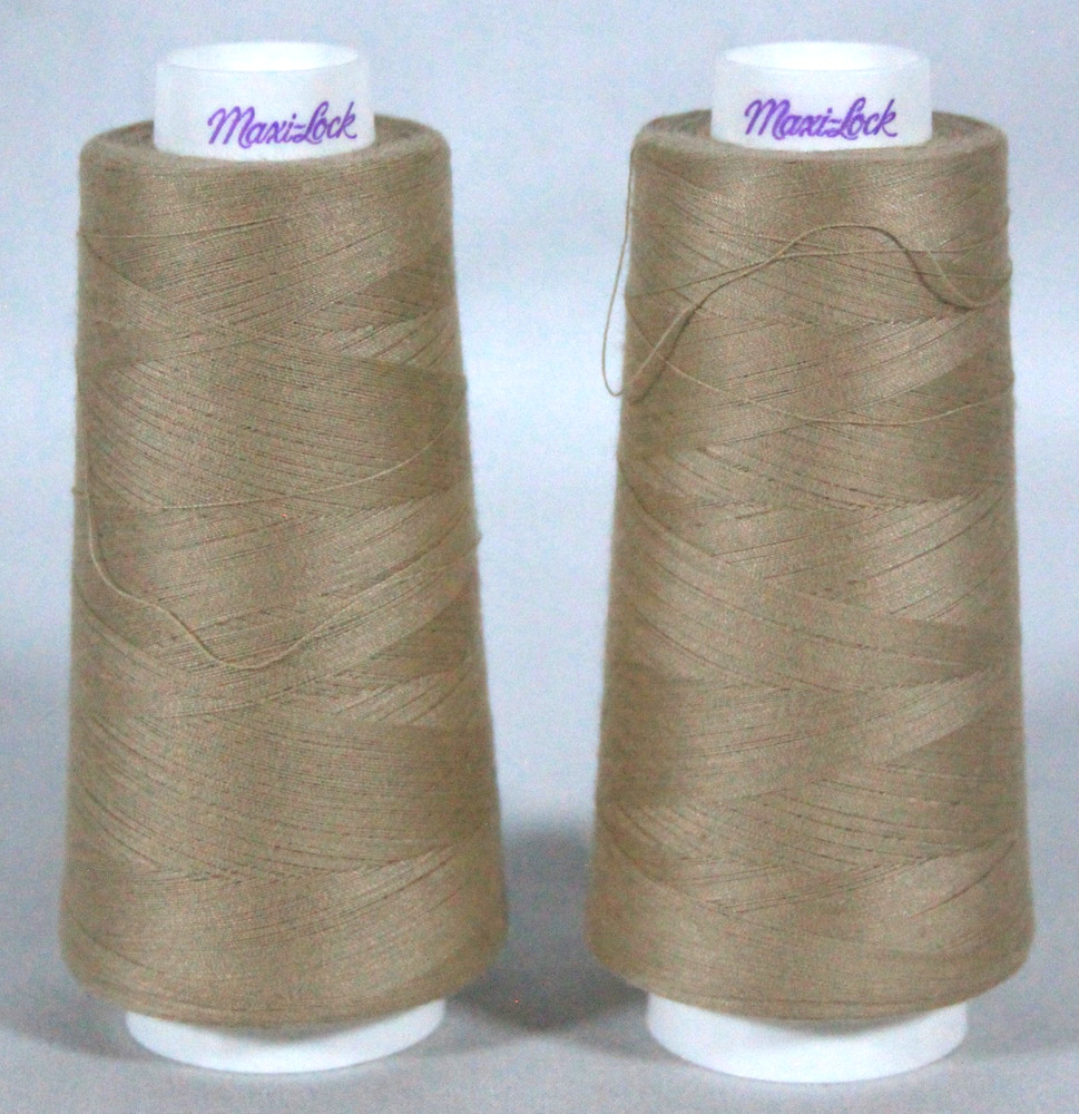 2 MAXI-LOCK ALL-PURPOSE 100% POLYESTER SERGER THREAD~3000 YD CONE KHAKI NEW