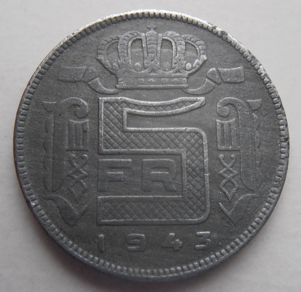 BELGIUM 5 FRANCS 1943