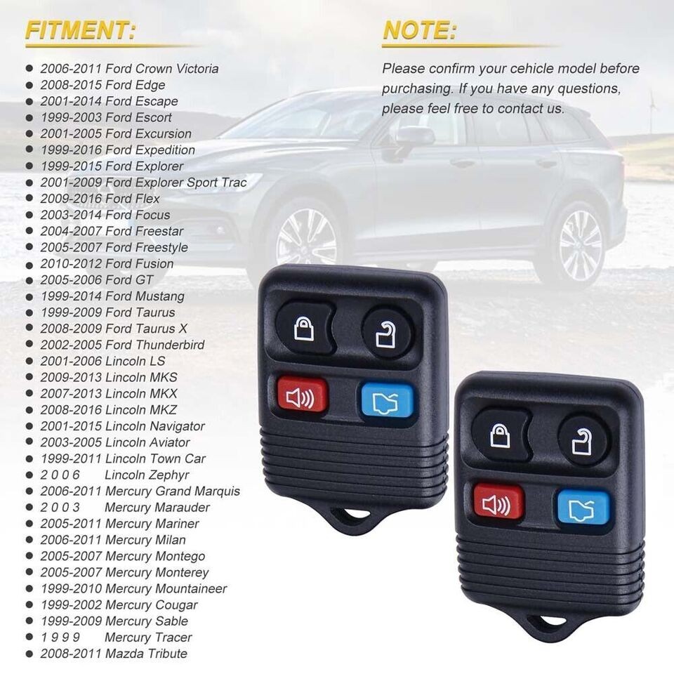 Replace For Ford Alarm Remote Keyless Entry Control Key FOB Clicker 4 Button