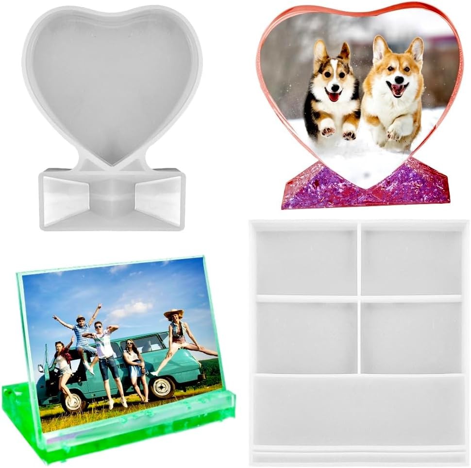 2-Pack Silicone Photo Frame Resin Molds Set - Rectangle & Heart Epoxy Casting...