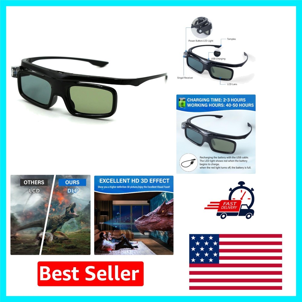 Versatile 3D Glasses with Rechargeable Design - Compatible with DLP-Link Tech