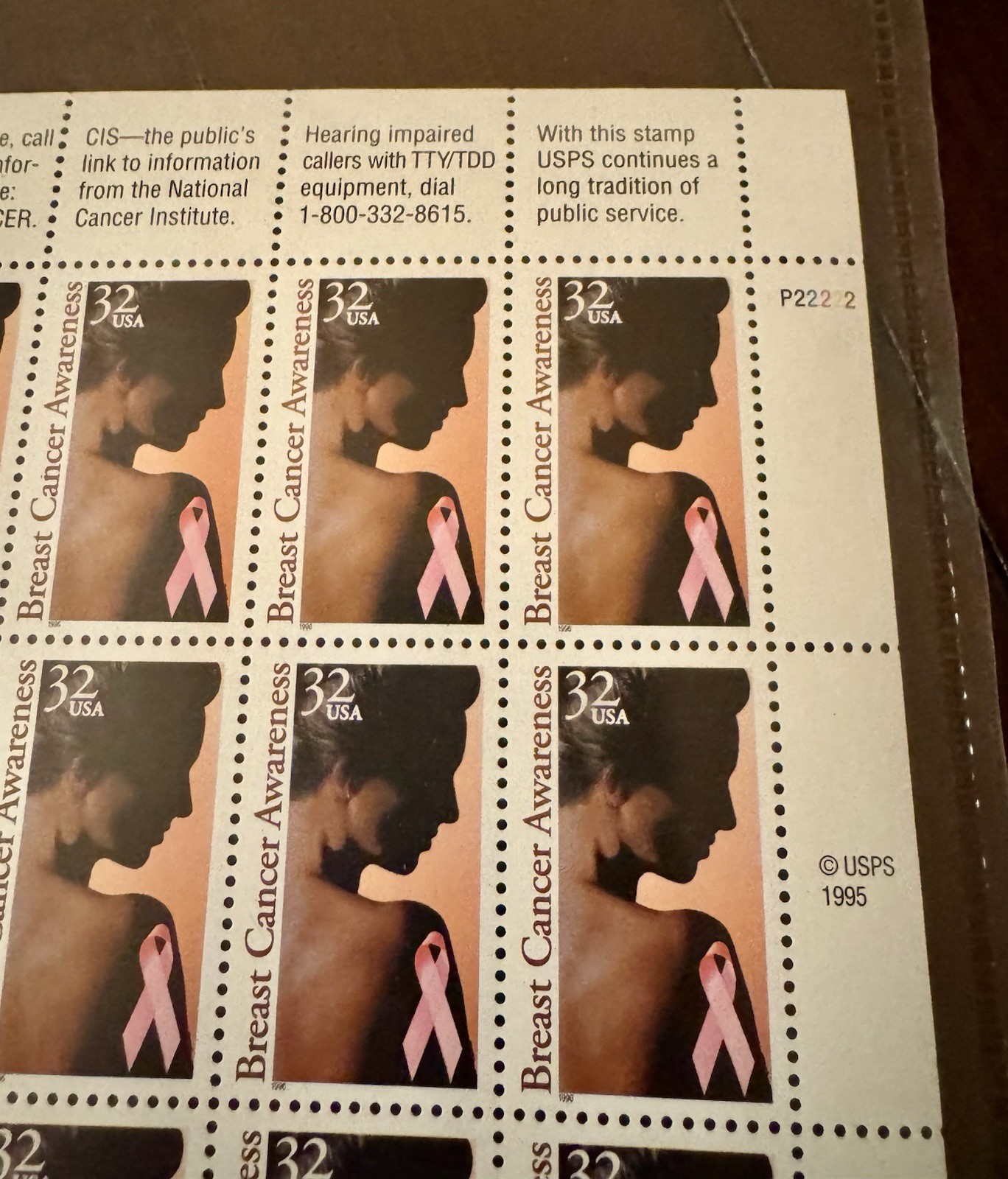 US Postage STAMPS 1996 Help Conquer Breast Cancer 32c 20 stamps MNH