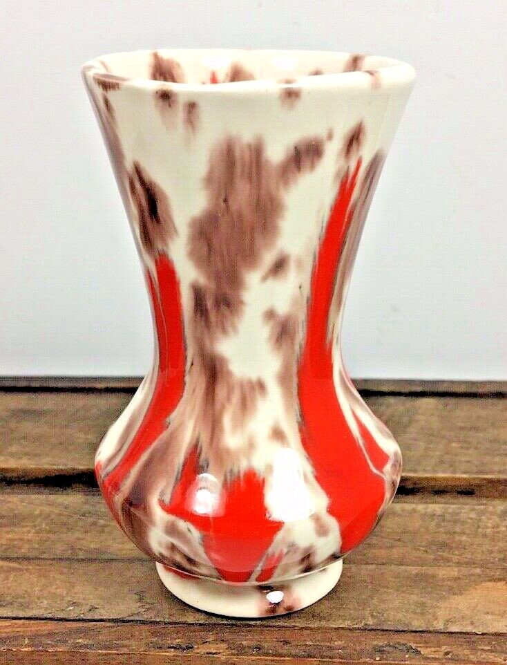 Vintage Orange Drip Vase Pottery Miniature
