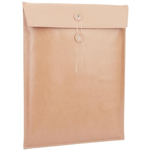 PU Leather Document Folder A4 File Holder with String Tie Light Brown