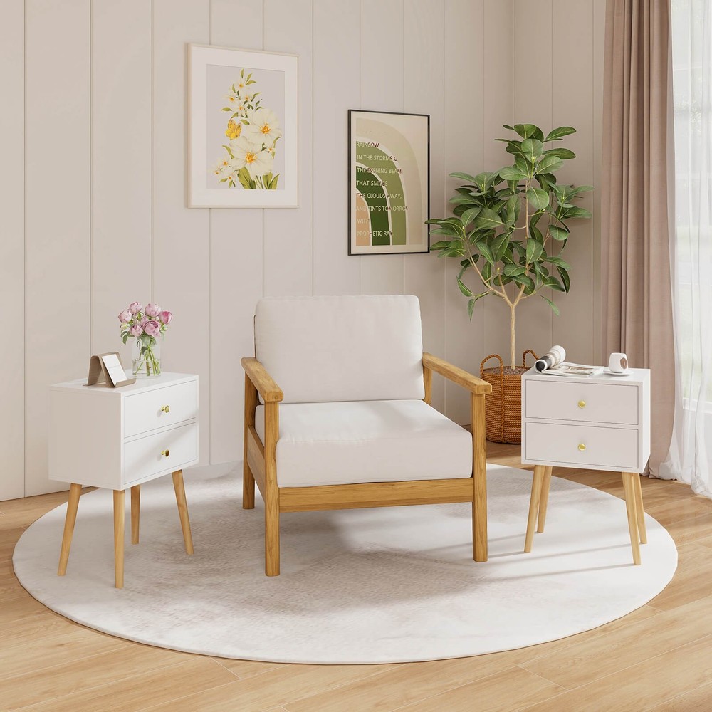 Costway 2PC Modern 2 Drawers Nightstand Sofa Side Table End Table Elegant White