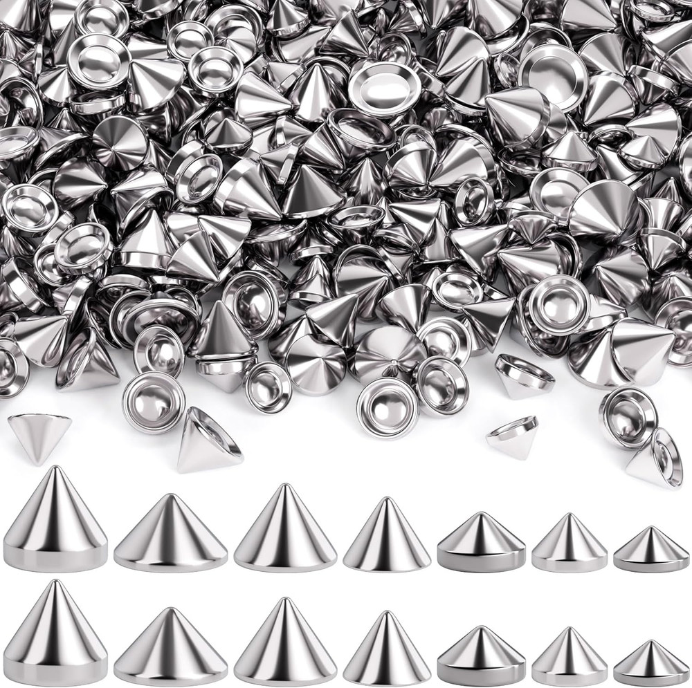 140PCS ABS Bullet Spike Cone Studs, 7 Styles Rivets Cone Spike Studs Beads, Flat