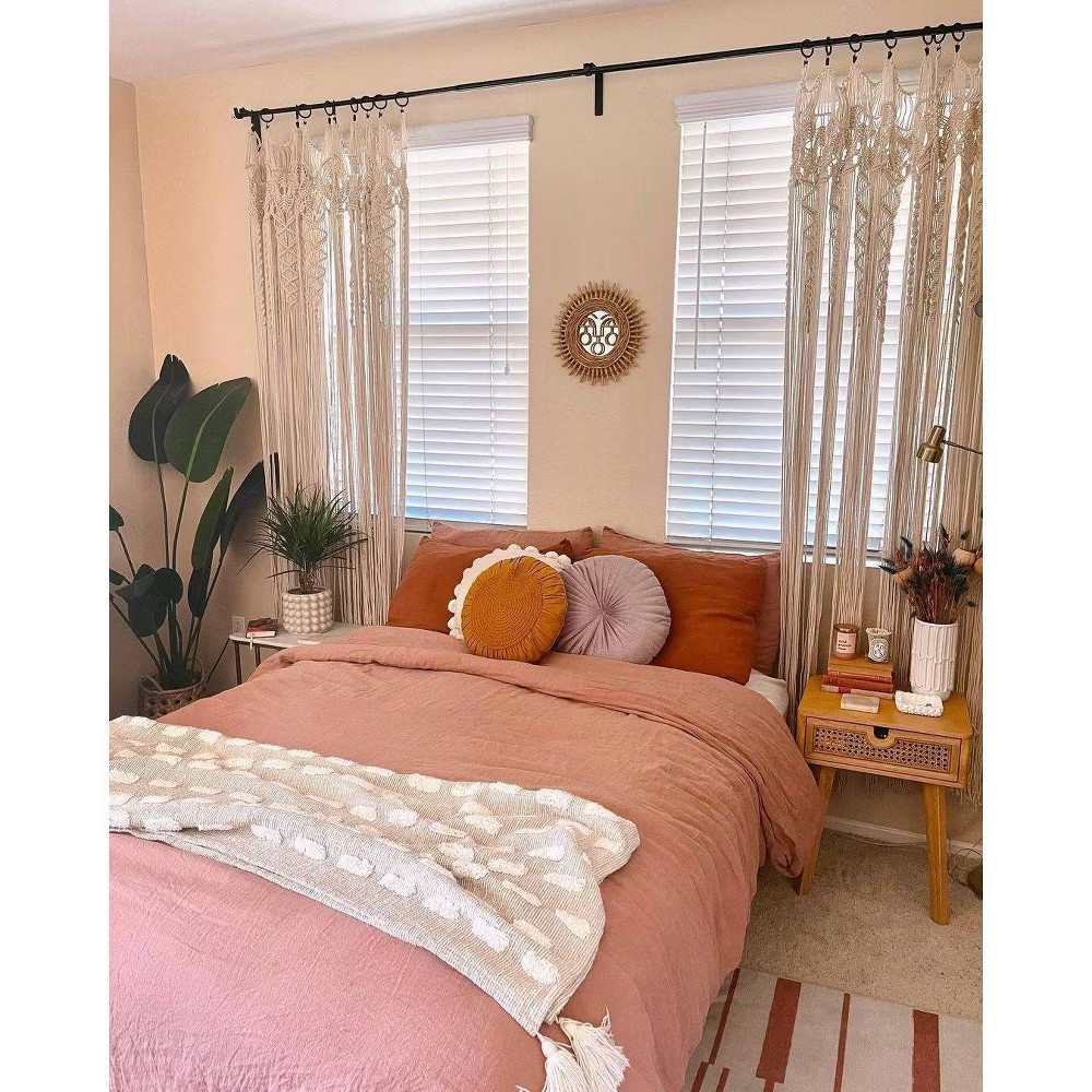 84"x40" Boho Macrame Sheer Window Curtain Panel Neutral - Lush Décor