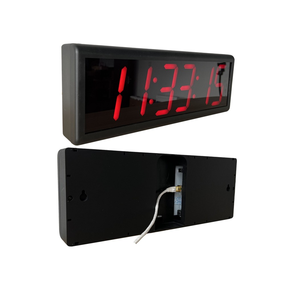 4" x 6 Digit IP PoE Clock for Office, Network Synchronized, Black Background, SS