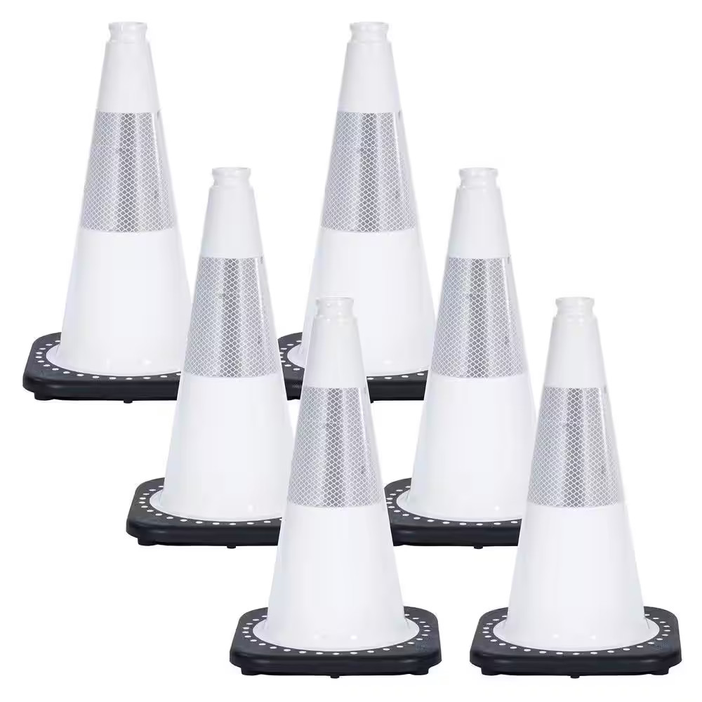 18 In. White Reflective Traffic Cones
