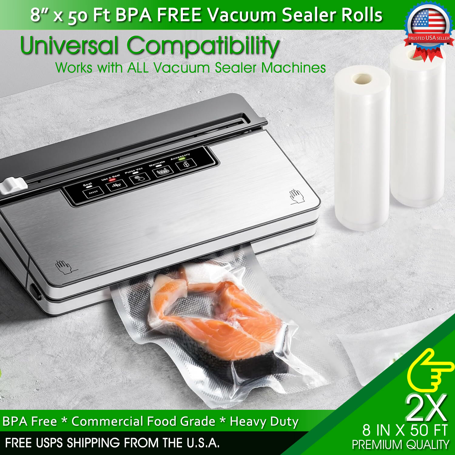 Vacuum Sealer Bags Rolls Jumbo 4Mil Food Saver Bag 8"x50' 11"x50' 8"x20' 11"x20'