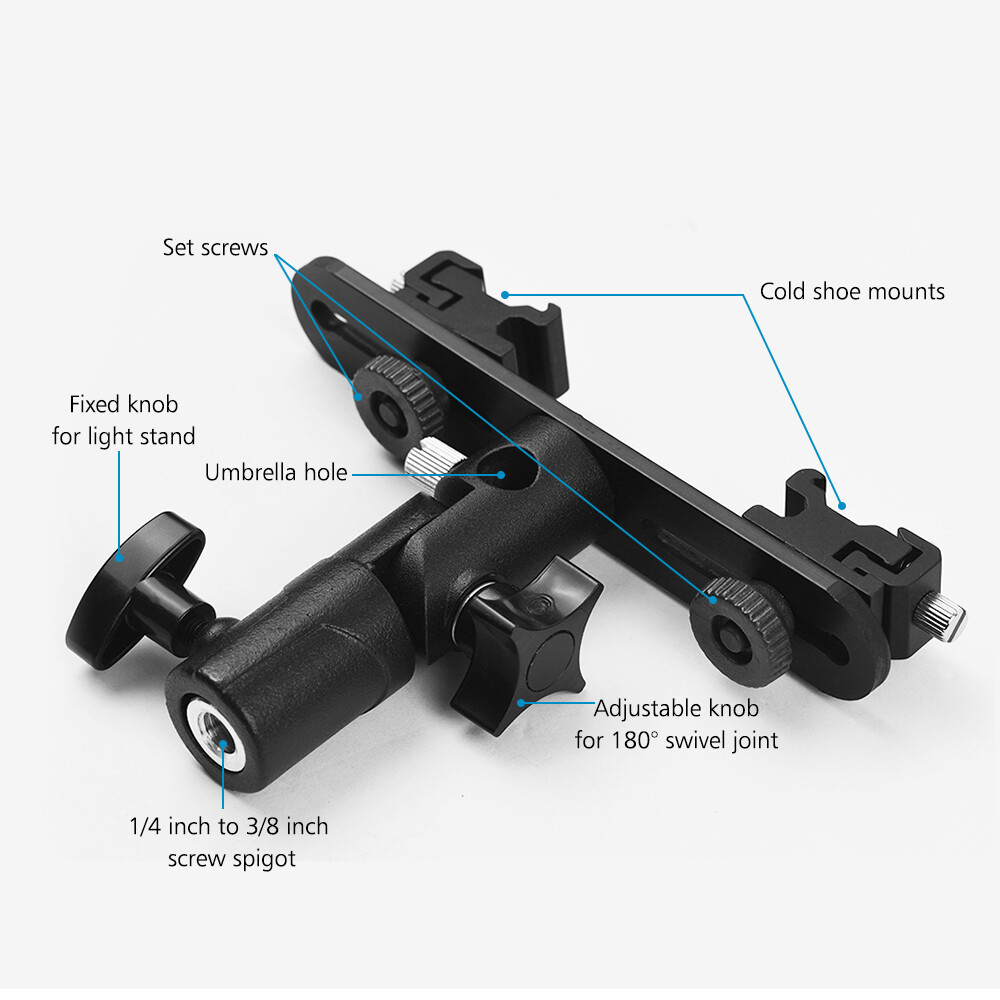 T-shaped Dual Flash Bracket Flash Speedlite Stand for Light Stand W0U8