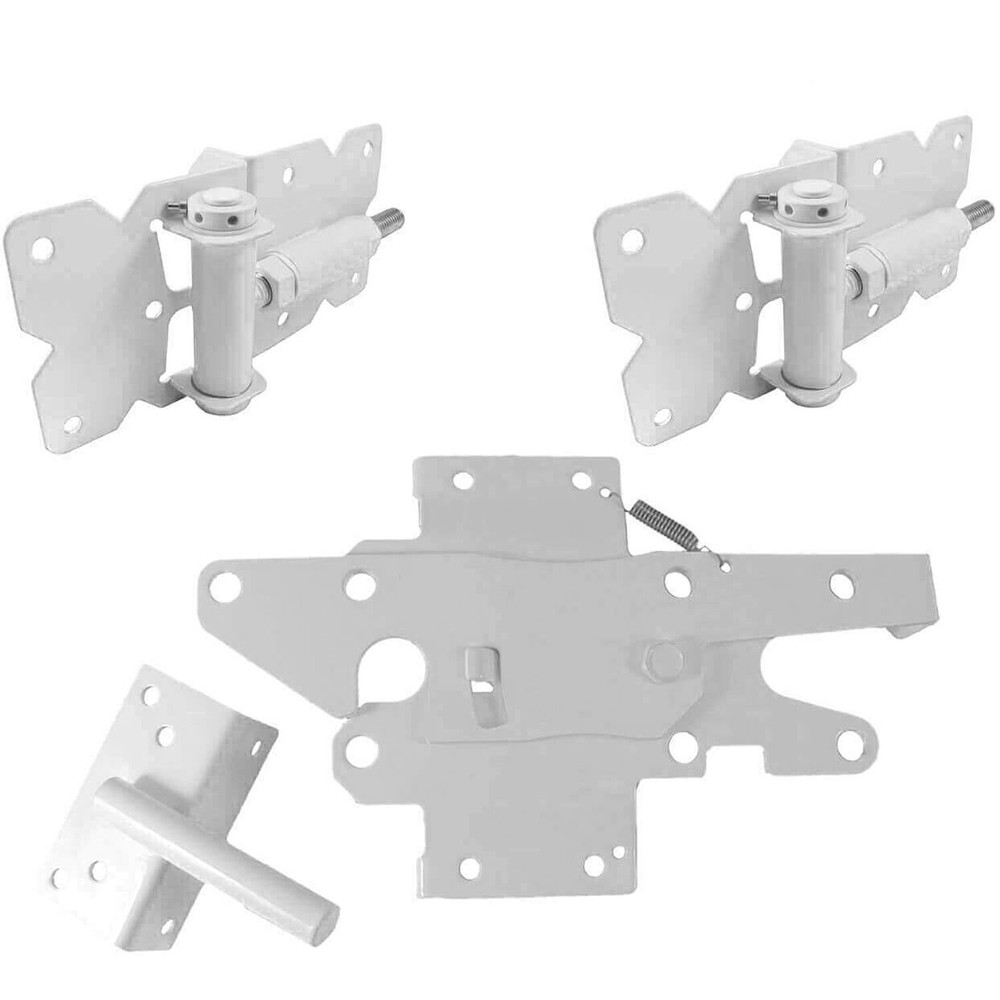 White Self Closing Vinyl Single Gate Kit with Extended Latch - 2 hinges & Latch