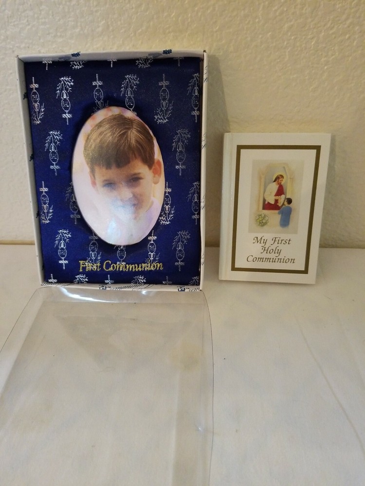Malco Boy Blue Frame Silver Print "First Communion" Gold & First Communion Book