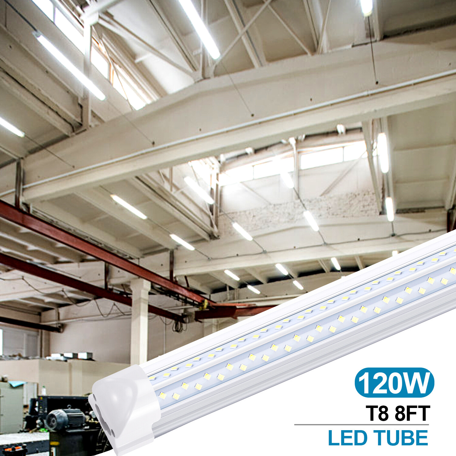 120W 8FT LED Tube Light Bulbs Integrate 8' 4 Row V Shaped LED Shop Light Fixture