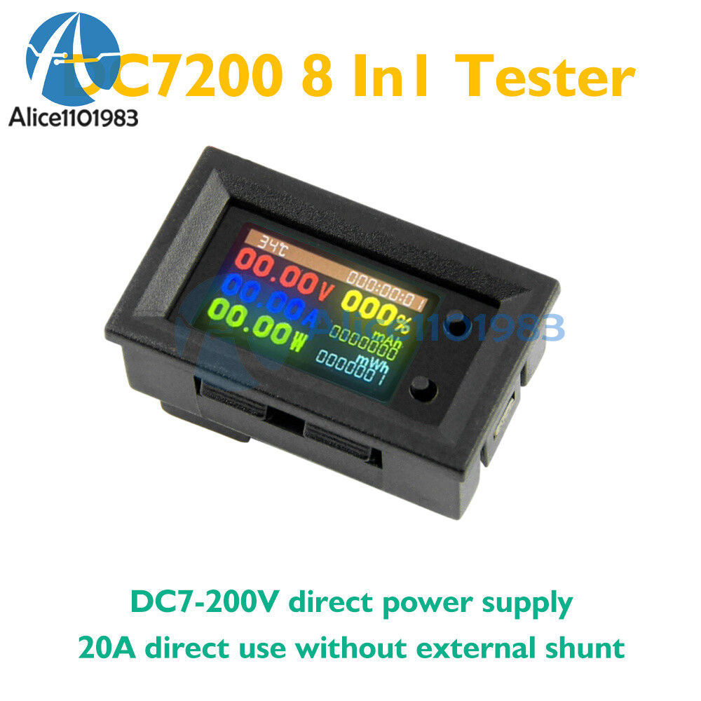 DC 7-200V 20A 1.14" HD IPS LCD Screen 8-in-1 Multi-function Power Voltage Meter
