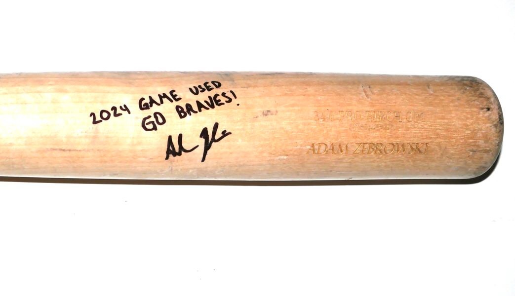 ADAM ZEBROWSKI 2024 ROME EMPERORS GAME USED OLD HICKORY BASEBALL BAT BRAVES