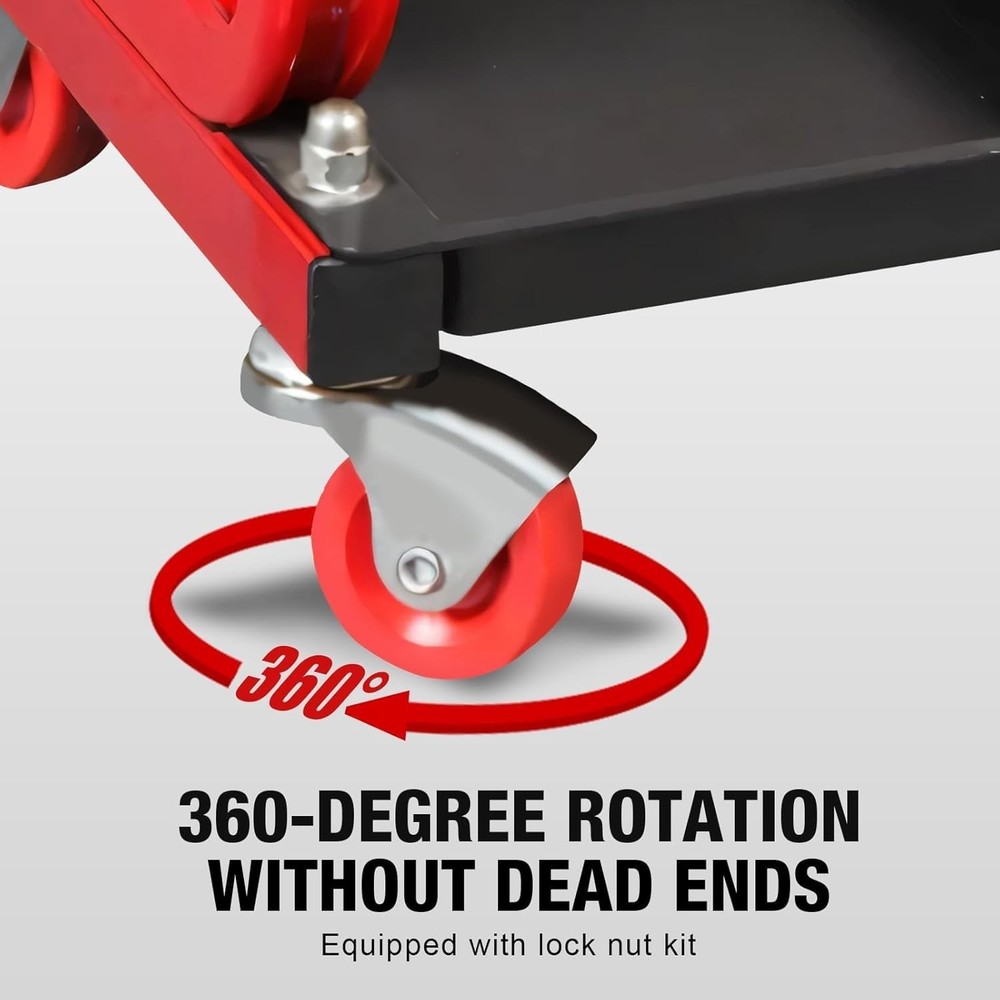 Red Rolling Creeper Seat - Heavy-Duty Mechanic Stool with Efficient Tool Storage