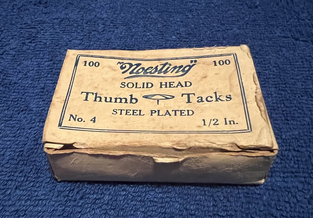 Vintage NOESTING No. 4 Solid Head Steel Plated Thumb Tacks (1/2”)