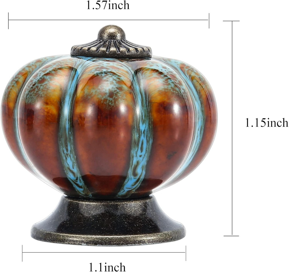 Cabinet Knobs 6 Pack Glazed Ceramic Knobs with Pumpkin Shape for Decor Door Pull