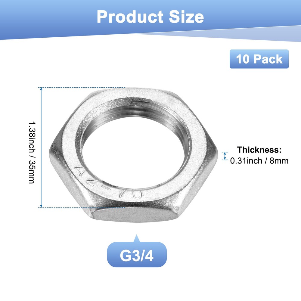 10-Pack Cast Pipe Fitting Hex Locknut, G3/4 Female Thread Hex Locking Nut