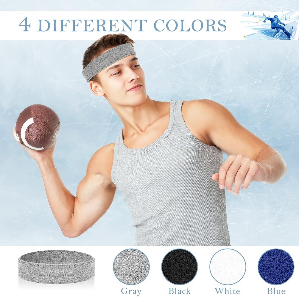 4 Pack Sports Headbands for Men & Women, Moisture Wicking Workout Sweatbands