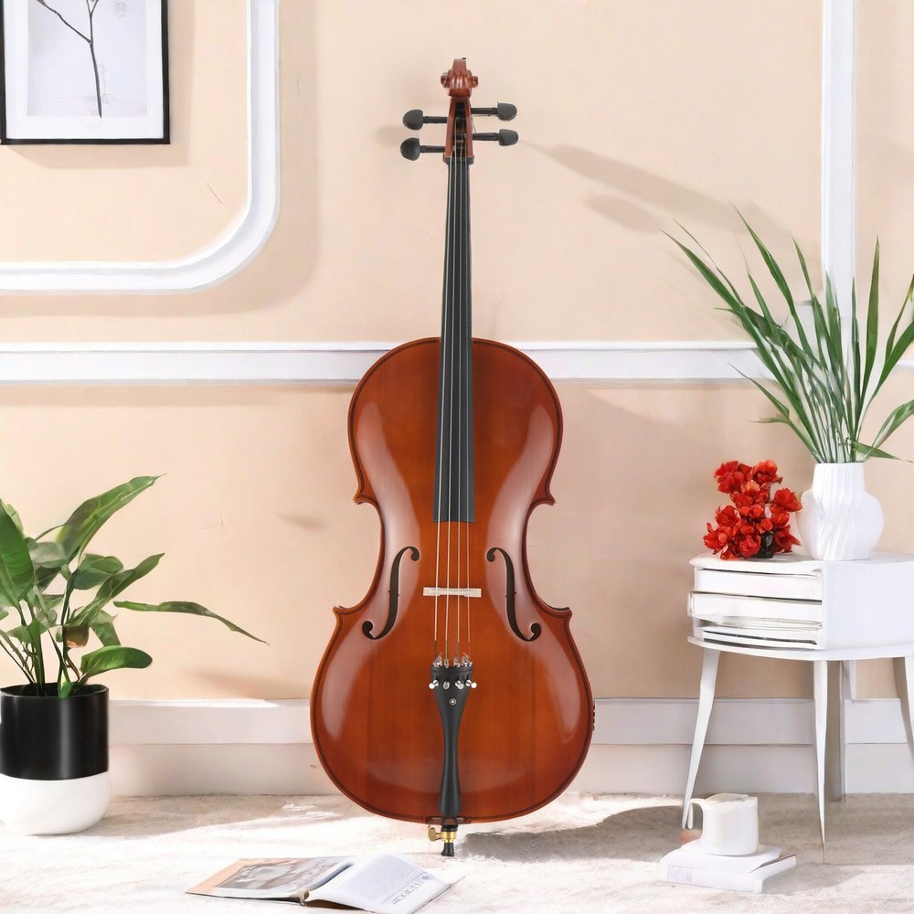 Natural Full Size 4/4 Acoustic Cello Set w/ Spruce Panel & Tiger Pattern Process