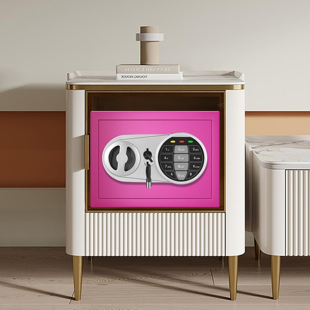 Pink Safe Box with Sensor Light, Electronic Digital Keypad, Steel Constructio...