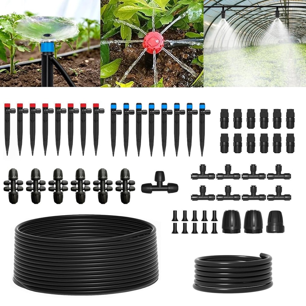 223FT Drip Irrigation Kit, Drip Irrigation System Kit with Adjustable Misting...