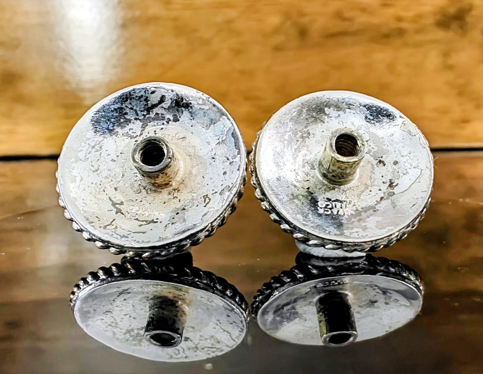 Vintage 652 Western Tack Alpaca Mexico Silver & Gold Floral Rope Edge Conchos 1"