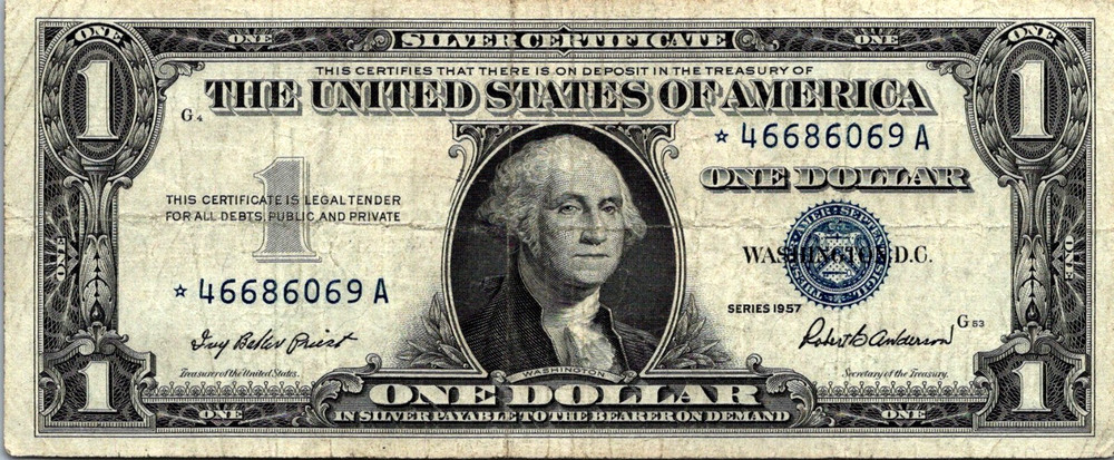 1957 $1 Silver Certificate Star Note Fr. 1619* VF