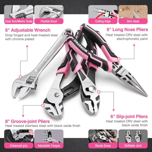 WORKPRO Pink Cordless Drill Driver with Toolbox, 43PCS Tool Set