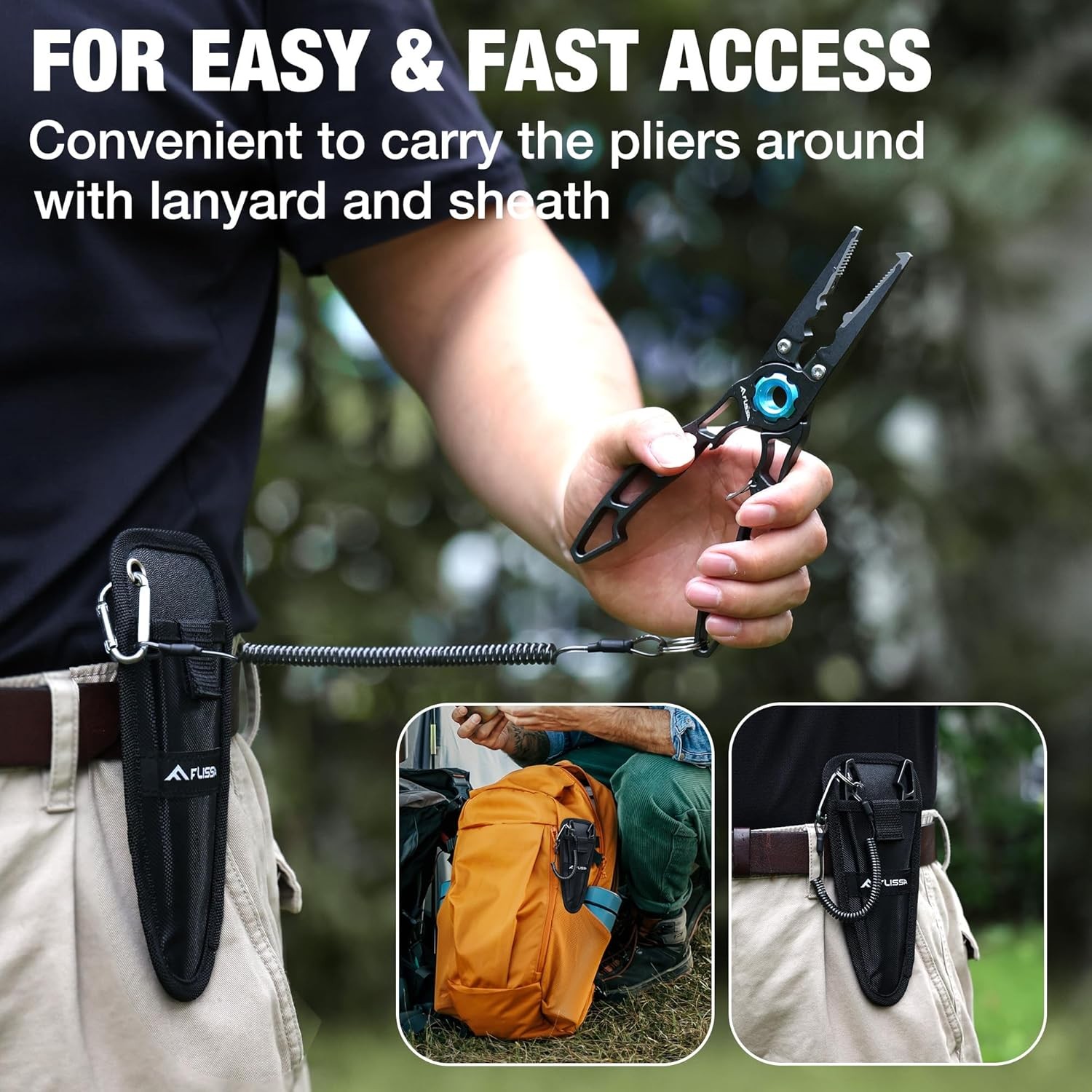 FLISSA 7.5" Fishing Pliers Titanium Jaw Tungsten Carbide Line Cutter Safety Lock