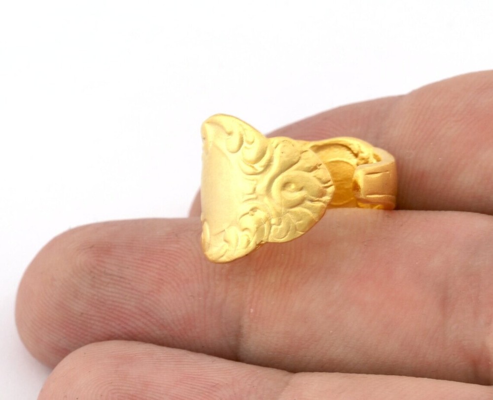 Spoon Ring Leaf Flower Patterned Adjustable Ring Matte Gold Plated Brass 3221