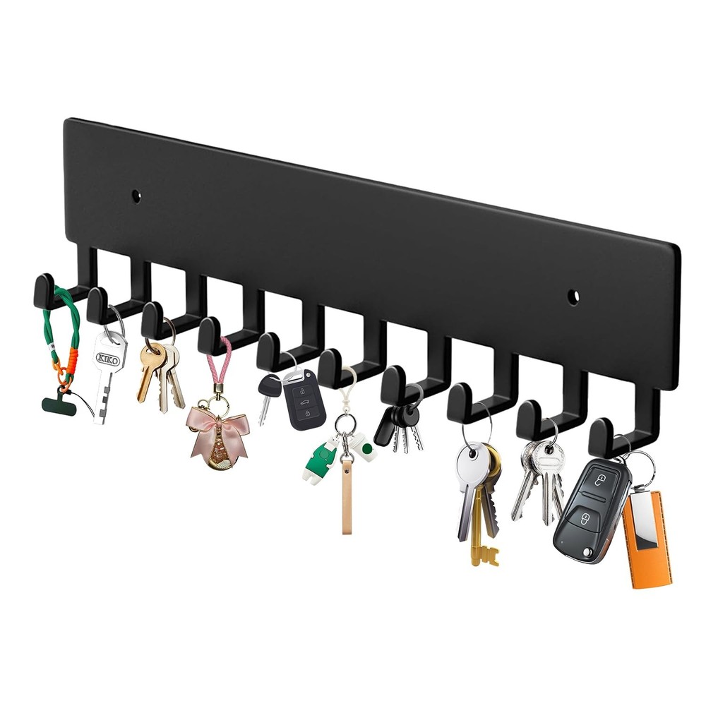Key Holder Wall Mount with 10 Hooks - Key Rack Organizer for Entryway, Kitche...