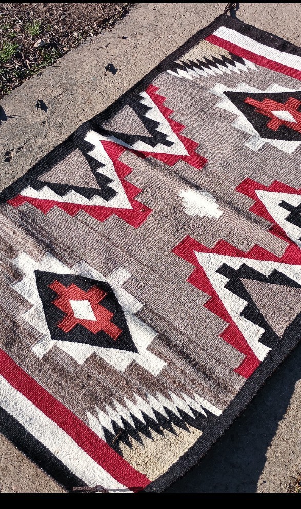 1940 Navajo Wool Rug Horse Blanket Weaving Native American Storm Pattern