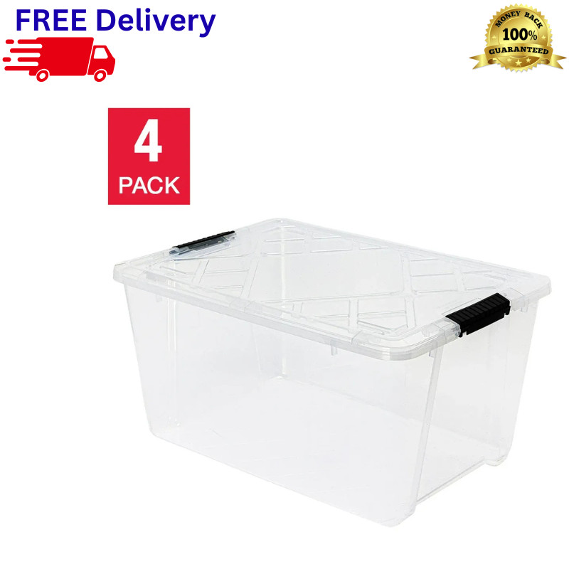 4 Pack Greenmade 45QT Storage Bins Latching Clear InstaView Stackable USA New