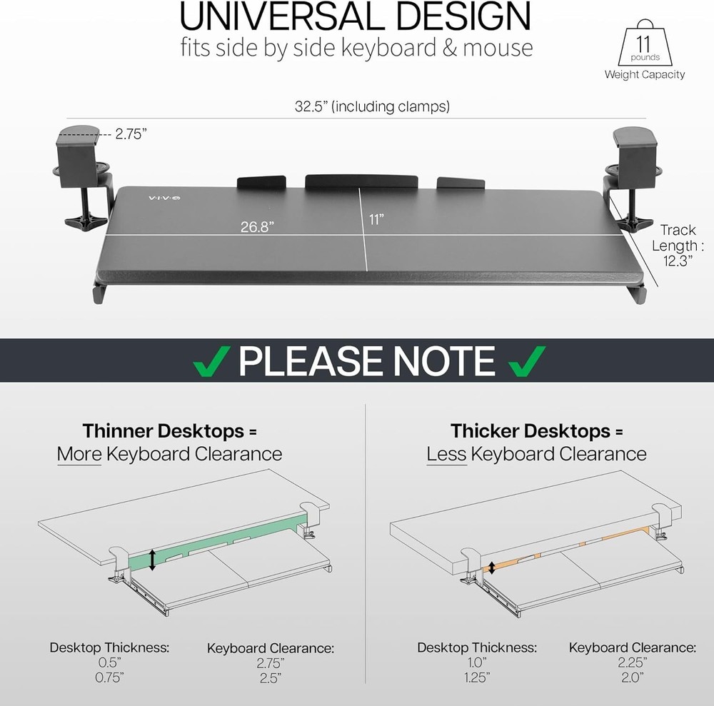 Large Keyboard Tray under Desk Pull Out with Extra Sturdy C Clamp Mount System