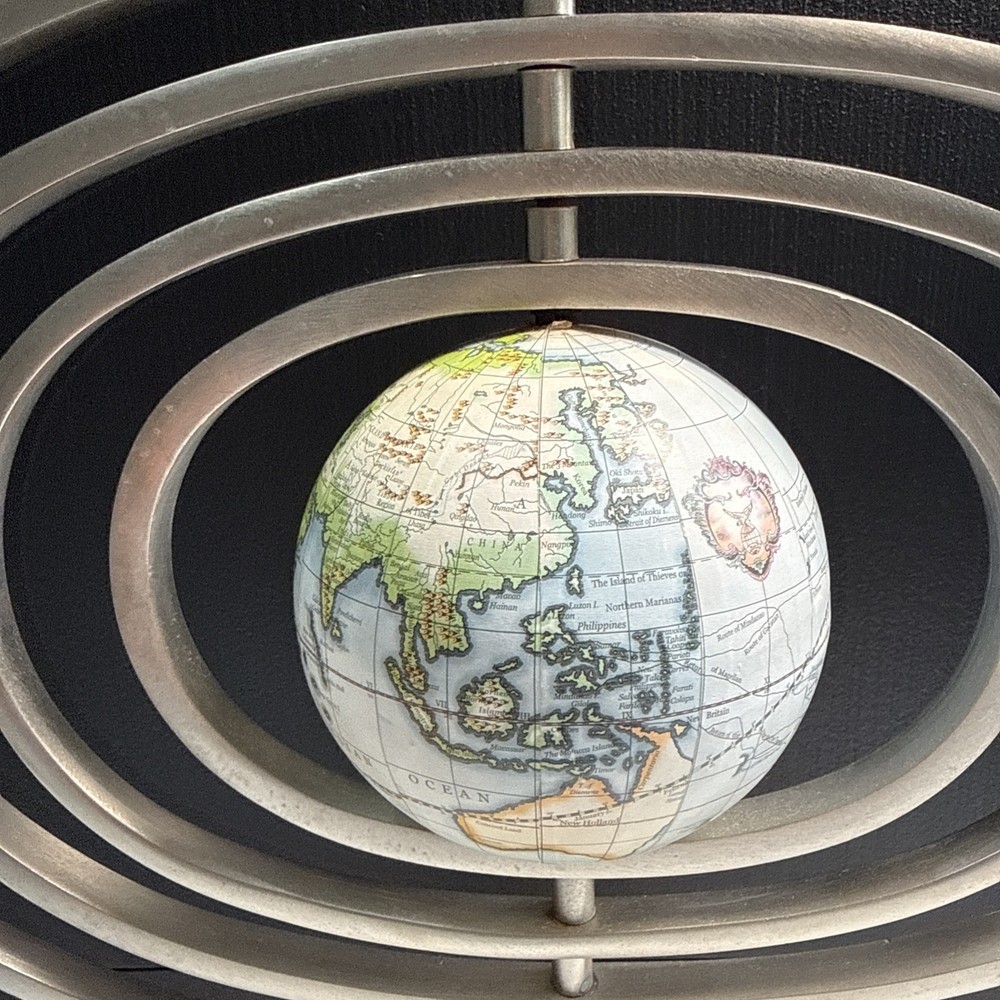 Armillary Sphere Silver Pewter Rotating Spinning Globe