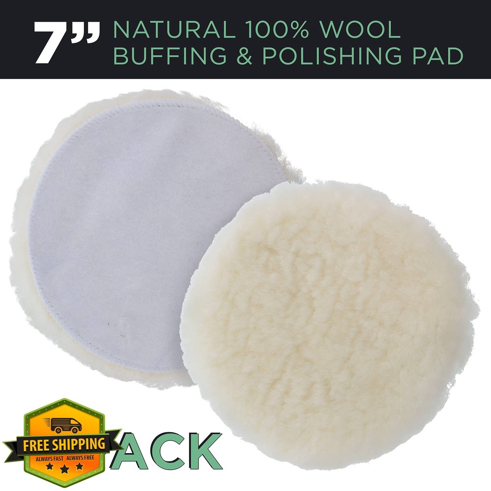 TCP Global 7" Wool Buffing Pads 2 Pack 1" Pile Hook and Loop